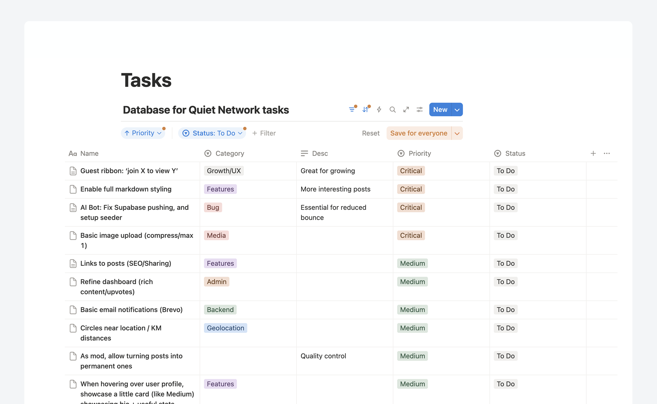 Notion Board Tasks Showcase